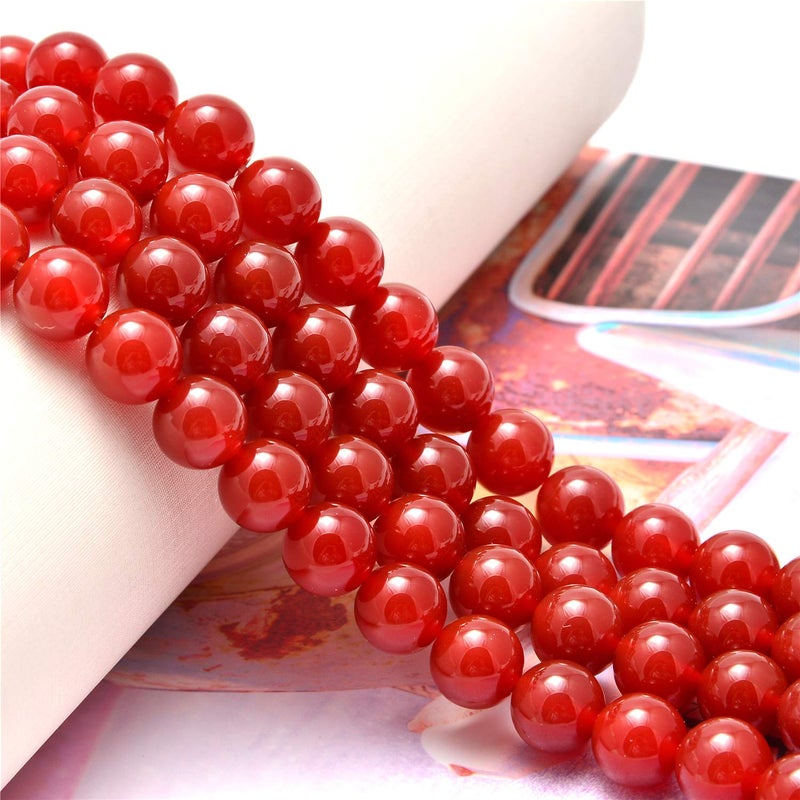 NCB 100pcs 8mm Round Carnelian Natural Stone Beads for Jewelry Making (Red, 100Beads) - Image 3